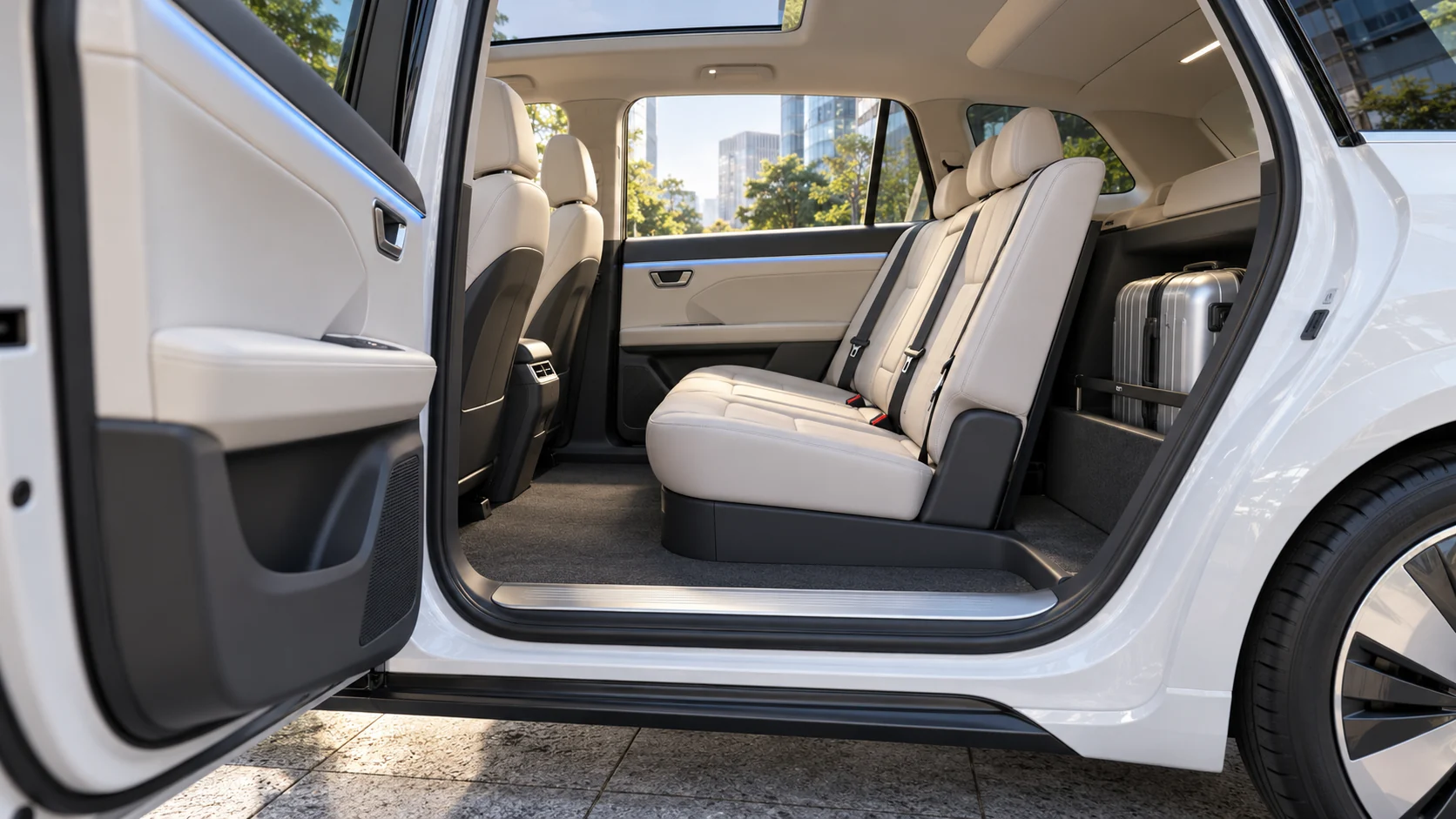 Concept electric taxi with a wide doorway and luggage space