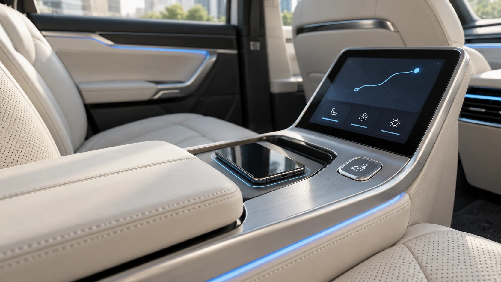 Concept passenger touchscreen and charging area